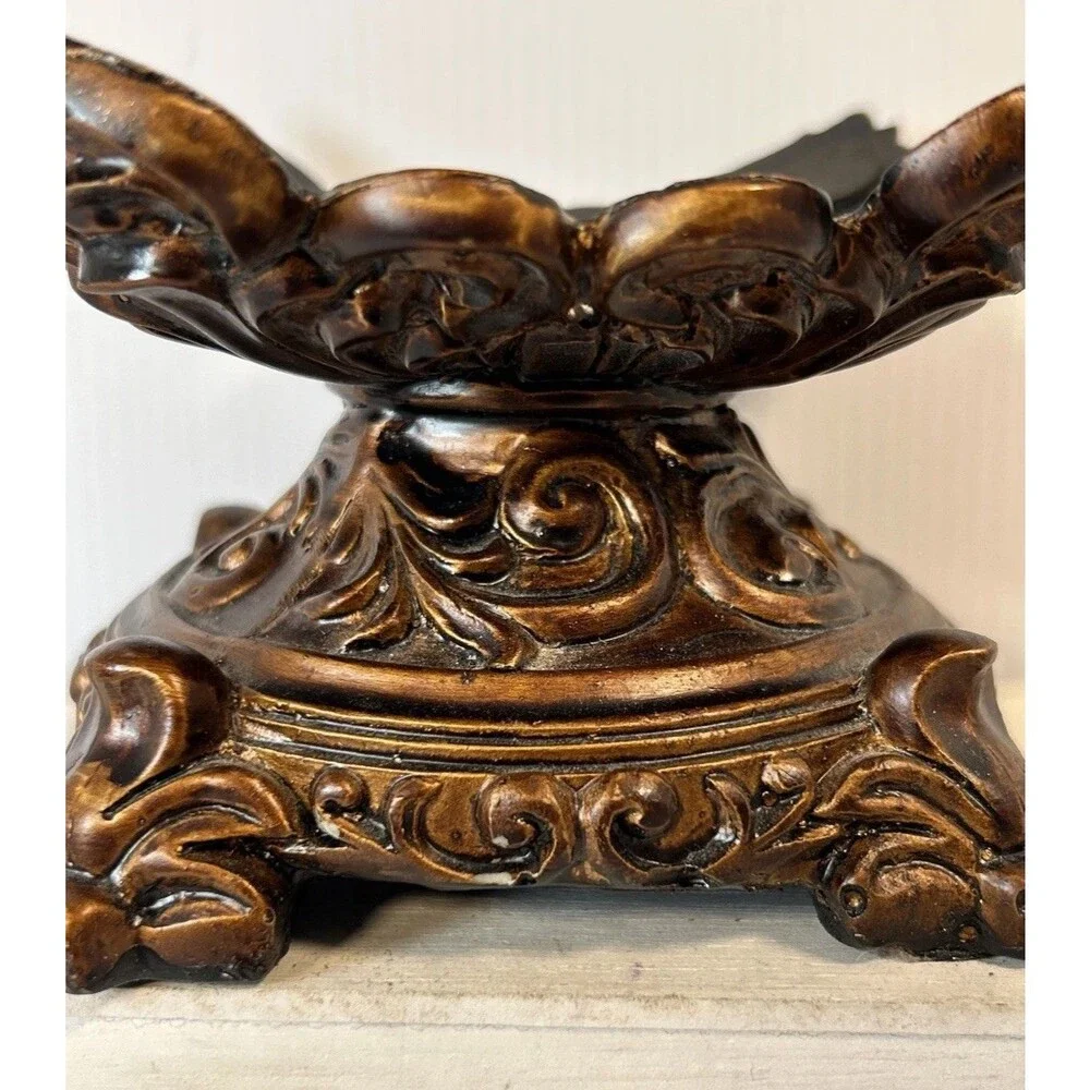3 To 4” Candle Bowl Deep Brown Resin composite Old World Elegant Tuscan Decor